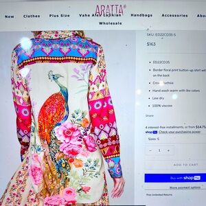 Aratta Peacock Paradise shirt
Luxury Boho
NWT
Size Medium